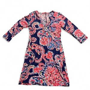 Lilly Pulitzer Printed Henley Mini Short Dress 3/4 Sleeve V-Neck Buttons